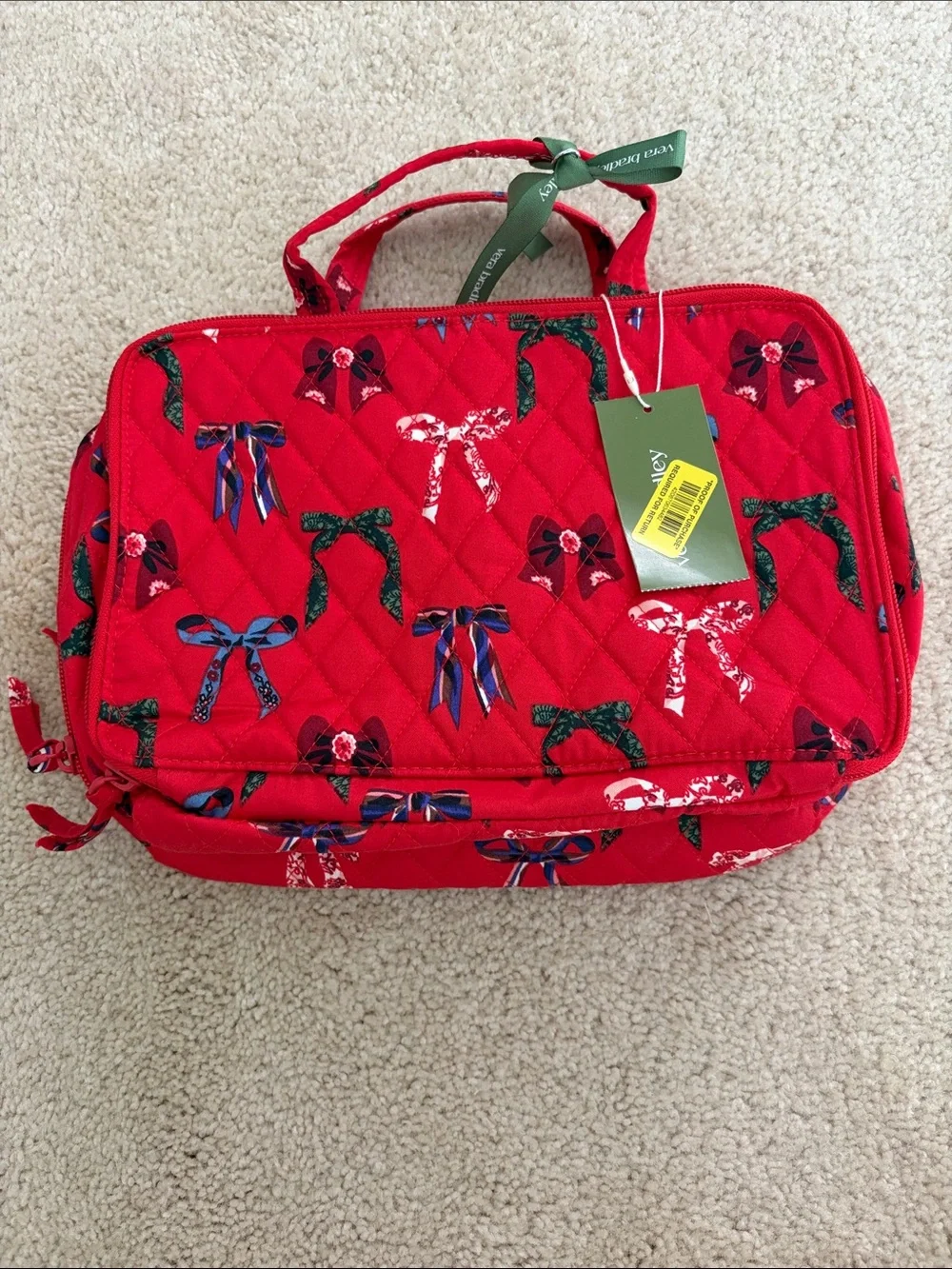 Vera Bradley Red Quilted Cosmetic Case with Bow Print